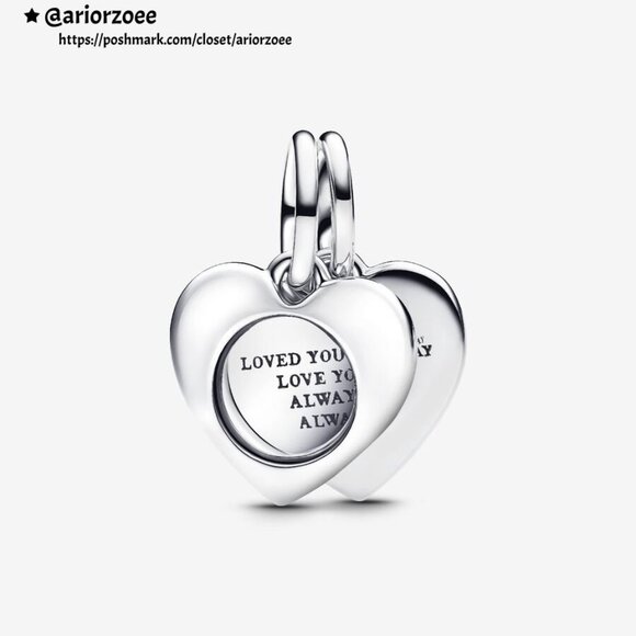Pandora Engravable Heart Magnifying Glass Double Dangle Charm - Picture 1 of 2